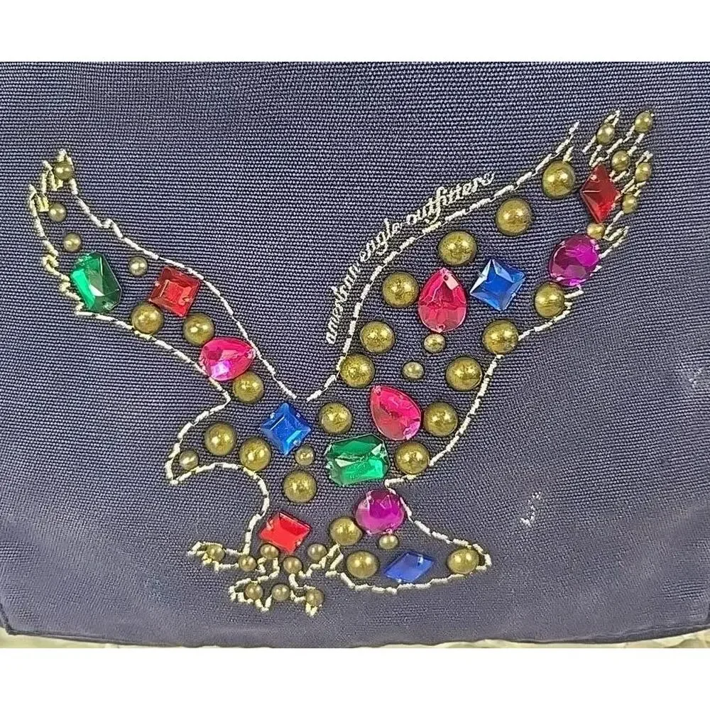 American Eagle Outfitters Navy Canvas Tote Bag Jeweled Eagle Studded Y2K